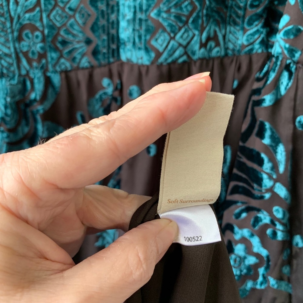 Soft Surroundings romantic green/chocolate velvet burnout maxi dress Size 2X - Picture 11 of 11